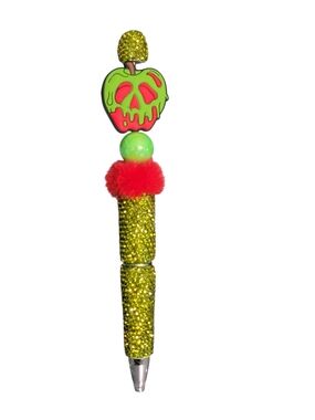 Green & Red Sparkle Apple Pen - Handmade